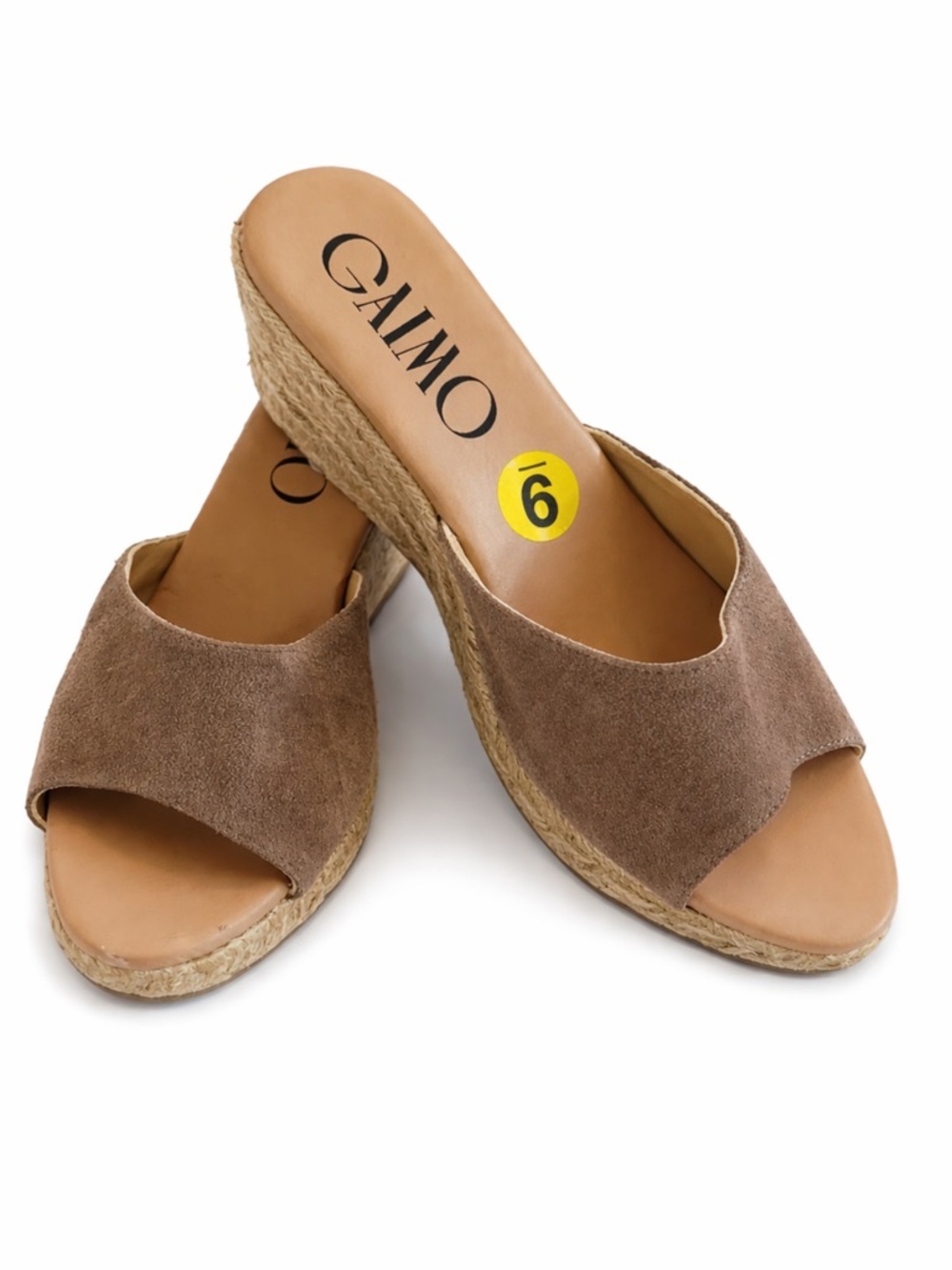 Taupe Suede Espadrille Slide Wedges - Size 6